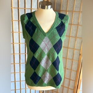 L.L. Bean Cashmere Vest Sweater in Green, Blue and Pink Large